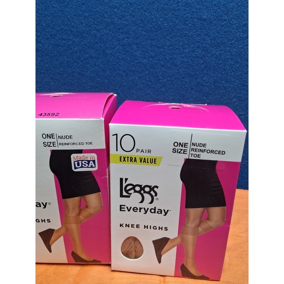 Leggs Everyday Knee Highs 20 PAIRS  Nude Reinforced Toe Sheer lot of 2 boxes NEW - Picture 4 of 4